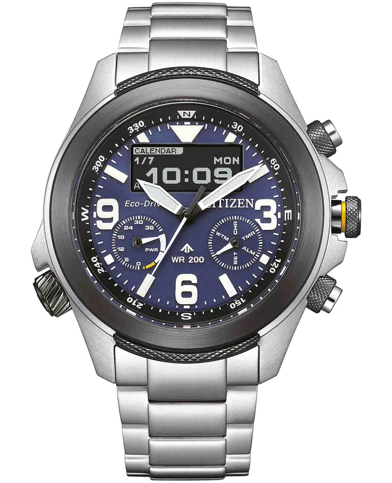 Citizen Citizen Promaster JV1006-51L  JV1006-51L кварцевые мужские часы синий циферблат, браслет нержавеющая сталь — вид спереди