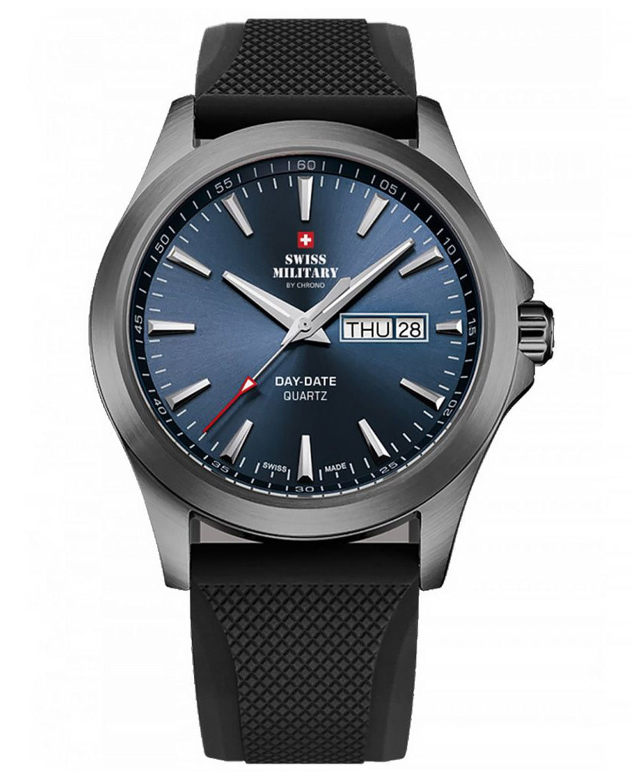 Swiss Military by Chrono Swiss Military by Chrono Day Date SMP36040.18  SMP36040.18 кварцевые мужские часы синий циферблат, браслет каучук — вид спереди