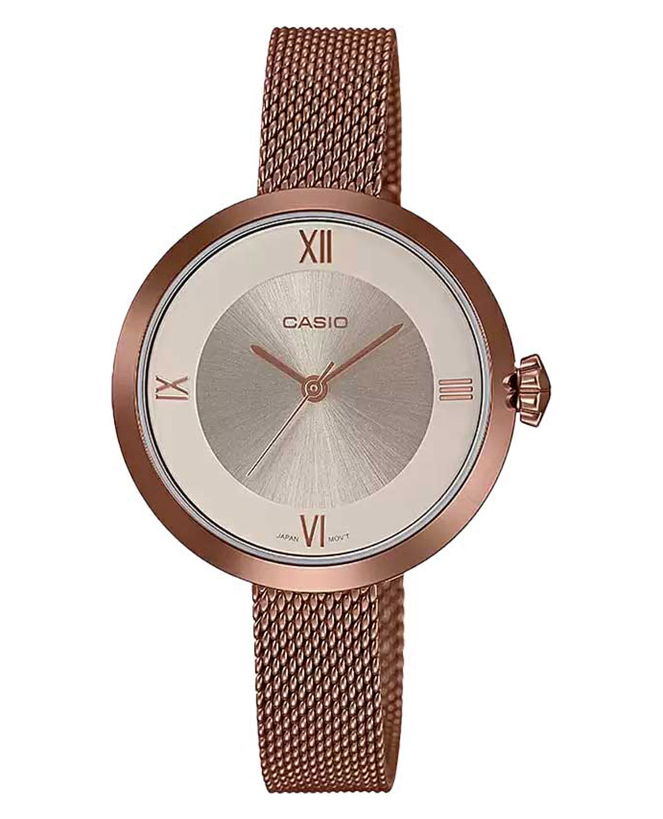 Casio Casio Collection LTP-E154MR-9A Retro LTP-E154MR-9A кварцевые женские часы золотой циферблат, браслет сталь с ip покрытием — вид спереди