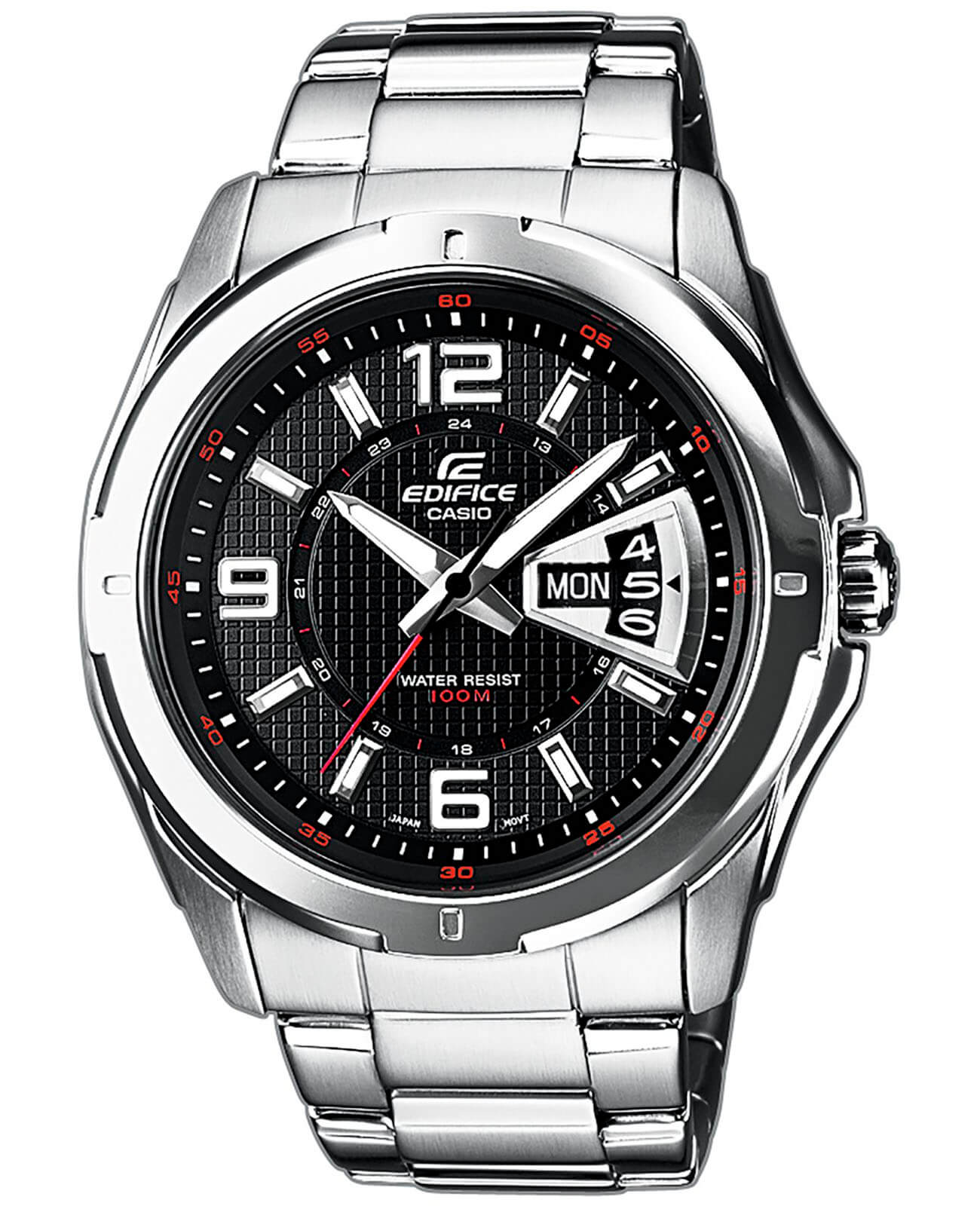 Casio Casio Edifice EF-129D-1A EF EF-129D-1AVEF кварцевые мужские часы черный циферблат, браслет нержавеющая сталь — вид спереди