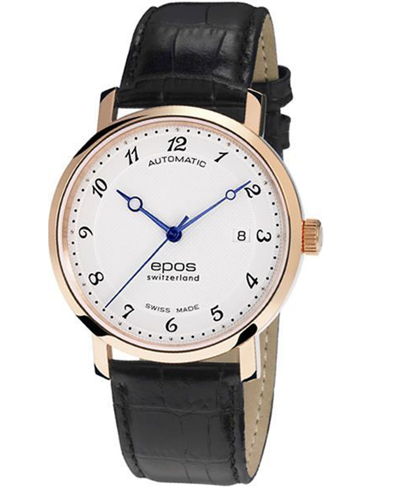 Epos Epos Originale 3387.152.24.48.15  3387.152.24.48.15 механические мужские часы белый циферблат, браслет кожаный — вид спереди