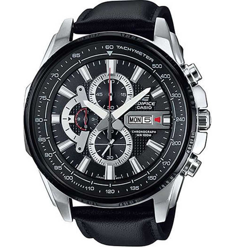 Casio Casio Edifice EFR-549L-1A EFR EFR-549L-1A кварцевые мужские часы черный циферблат, браслет кожа + текстиль — вид спереди