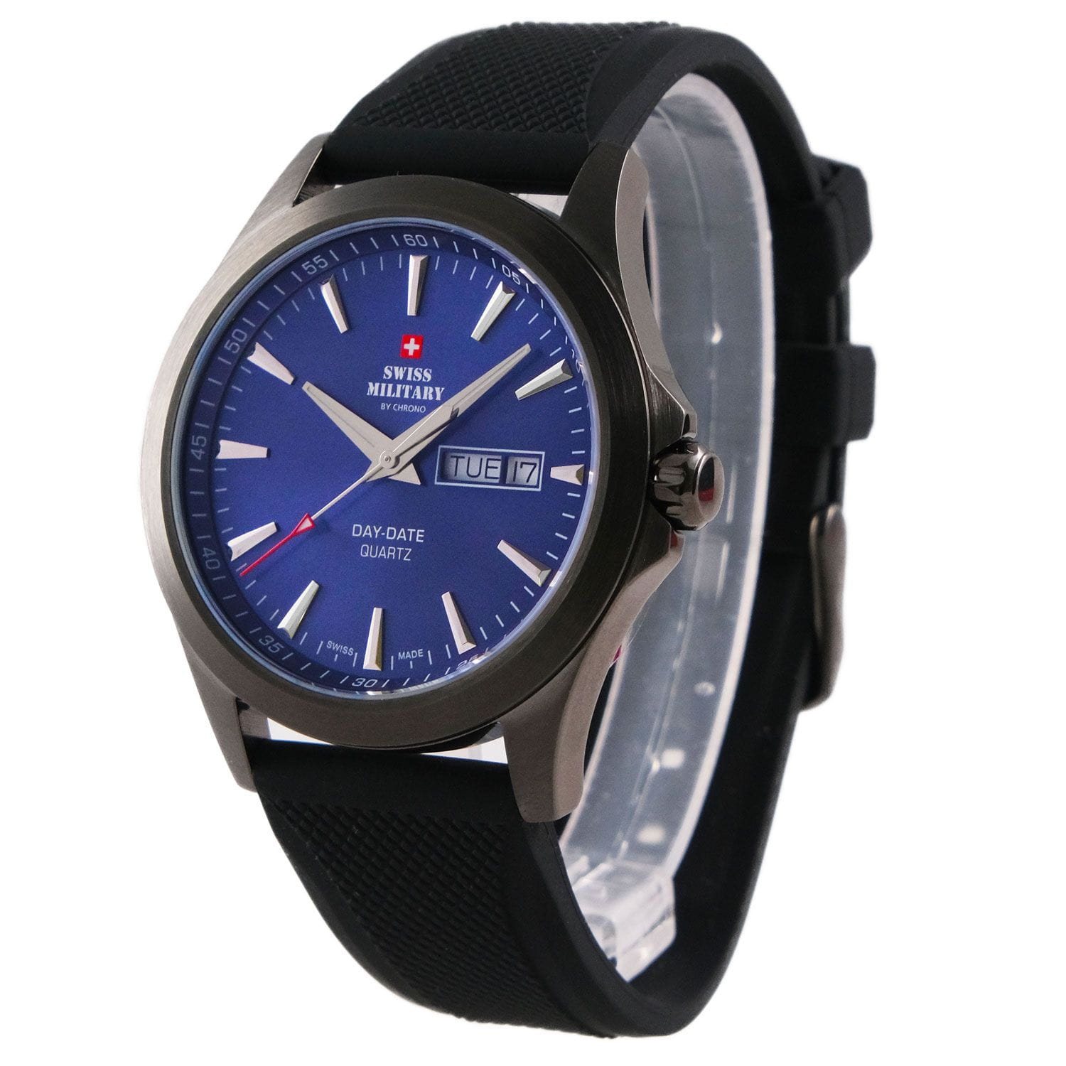Swiss Military by Chrono Swiss Military by Chrono Day Date SMP36040.18 кварцевые мужские часы часы крупный план синий циферблата