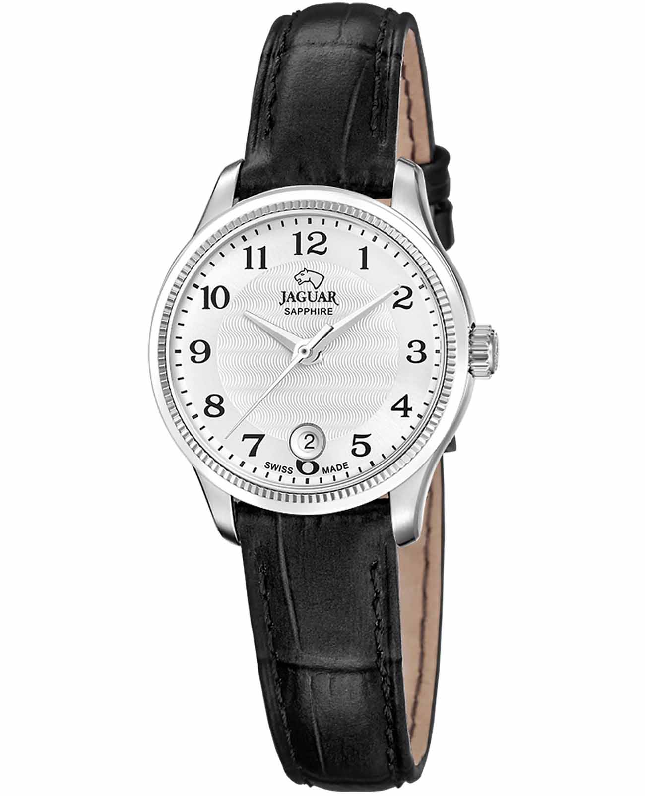 Jaguar Jaguar Essentia J1046/1  J1046/1 кварцевые женские часы серебристый циферблат, браслет кожаный — вид спереди