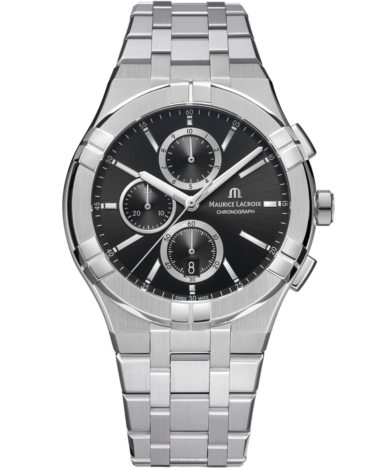 Maurice Lacroix Maurice Lacroix Aikon Quartz Chronograph AI1118-SS002-330-1  AI1118-SS002-330-1 кварцевые мужские часы черный циферблат, браслет нержавеющая сталь — вид спереди