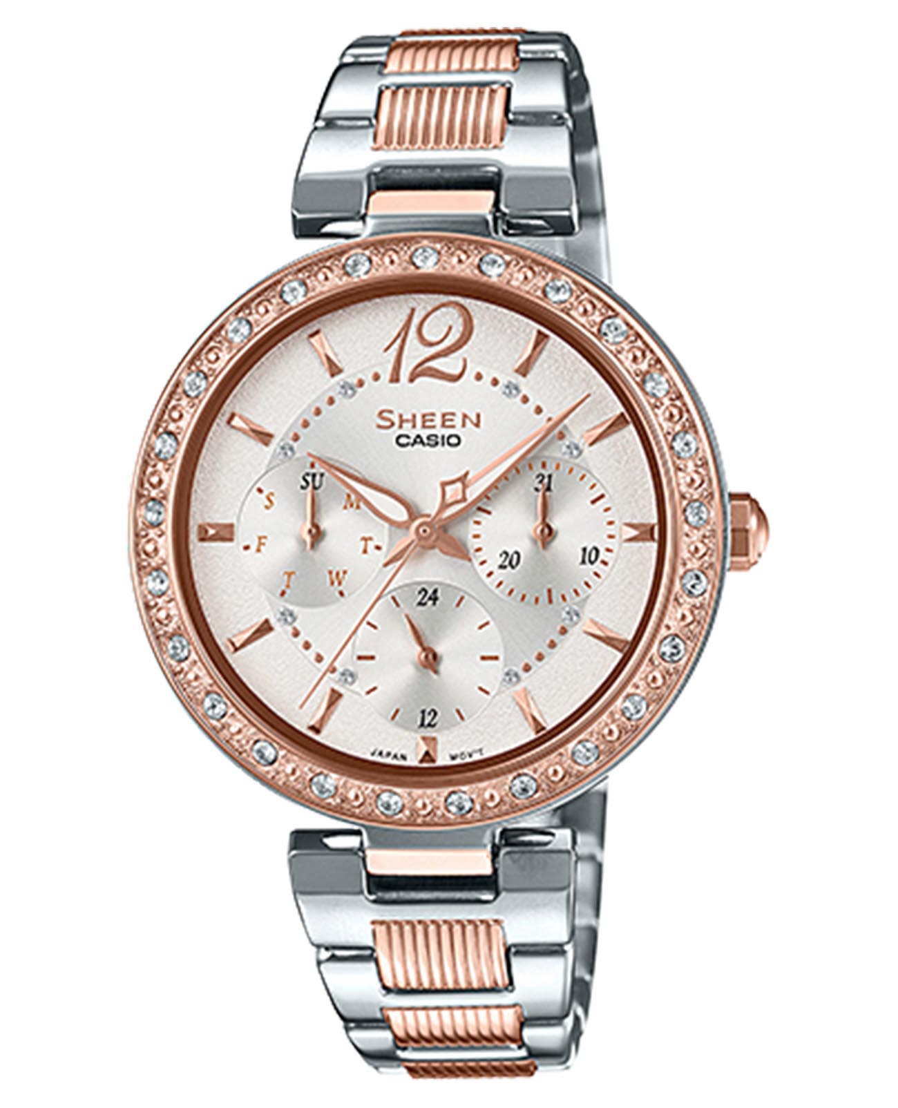 Casio Casio Sheen SHE-3065SPG-7AUER  SHE-3065SPG-7A кварцевые женские часы шампань циферблат, браслет сталь с ip покрытием — вид спереди