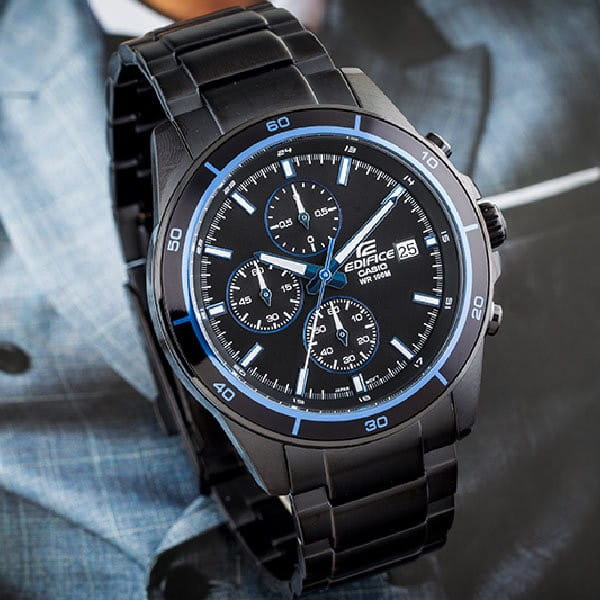Casio Casio Edifice EFR-526BK-1A2, edifice япония мужские часы на браслете сталь с ip покрытием боковой вид