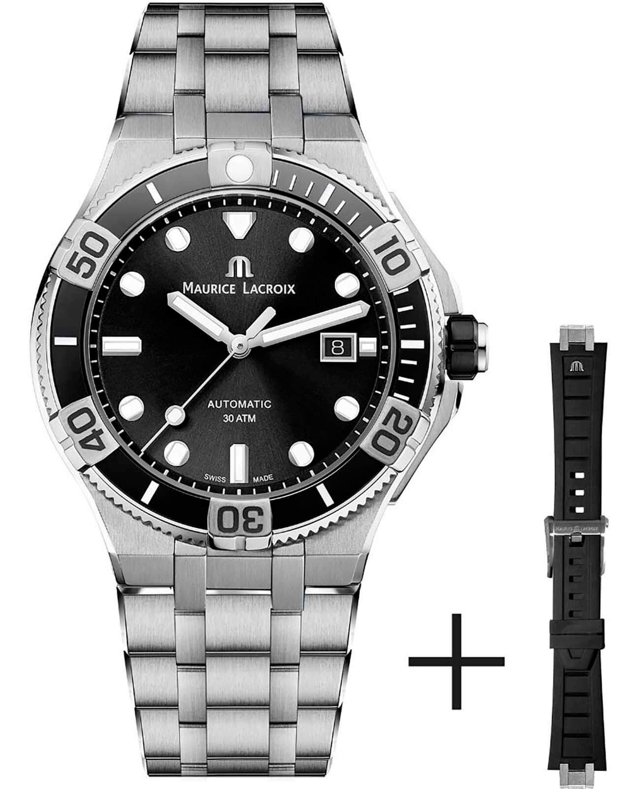 Maurice Lacroix Maurice Lacroix Aikon Venturer AI6058-SS002-330-2  AI6058-SS002-330-2 механические мужские часы черный циферблат, браслет нержавеющая сталь — вид спереди