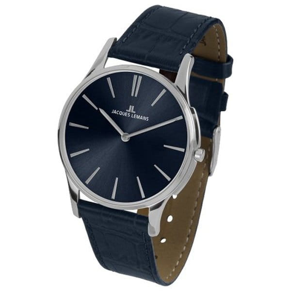 Jacques Lemans Jacques Lemans Classic 1-1938C  1-1938C кварцевые женские часы синий циферблат, браслет кожаный — вид спереди