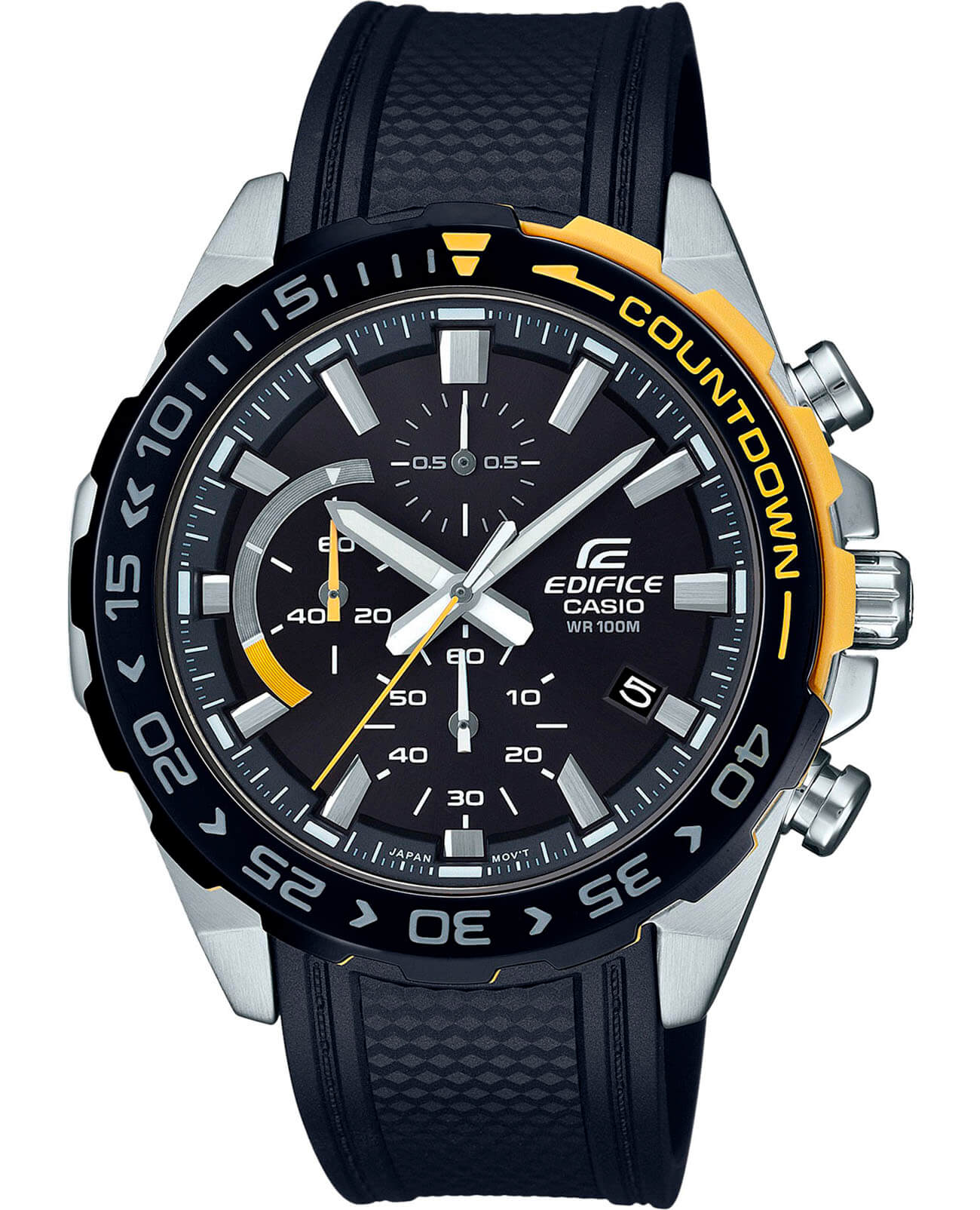 Casio Casio Edifice EFR-566PB-1A EFR EFR-566PB-1A кварцевые мужские часы черный циферблат, браслет пластик — вид спереди