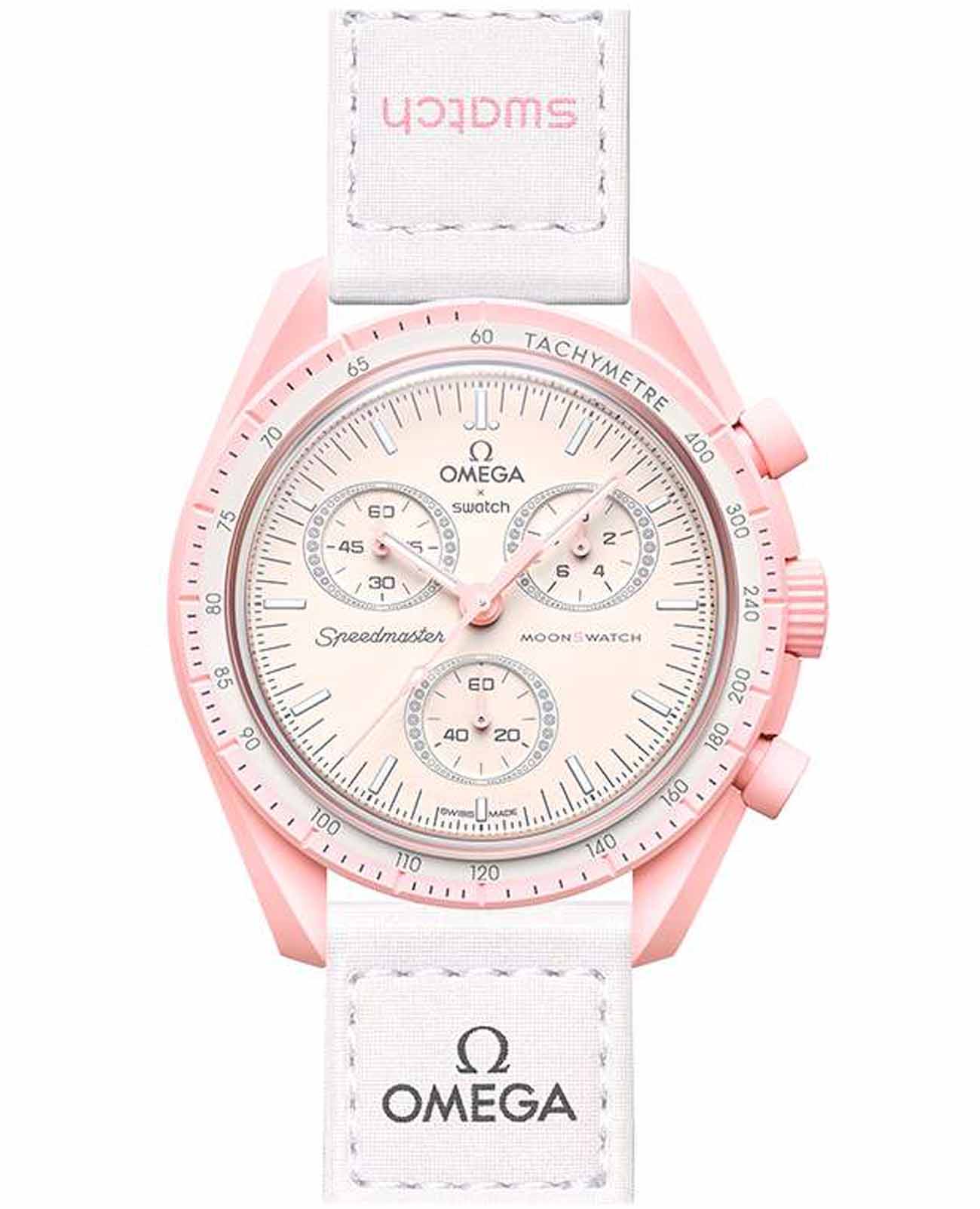 Swatch Swatch x Omega Bioceramic Moonswatch Mission to Venus SO33P100  SO33P100 кварцевые женские часы  циферблат, браслет нейлон — вид спереди