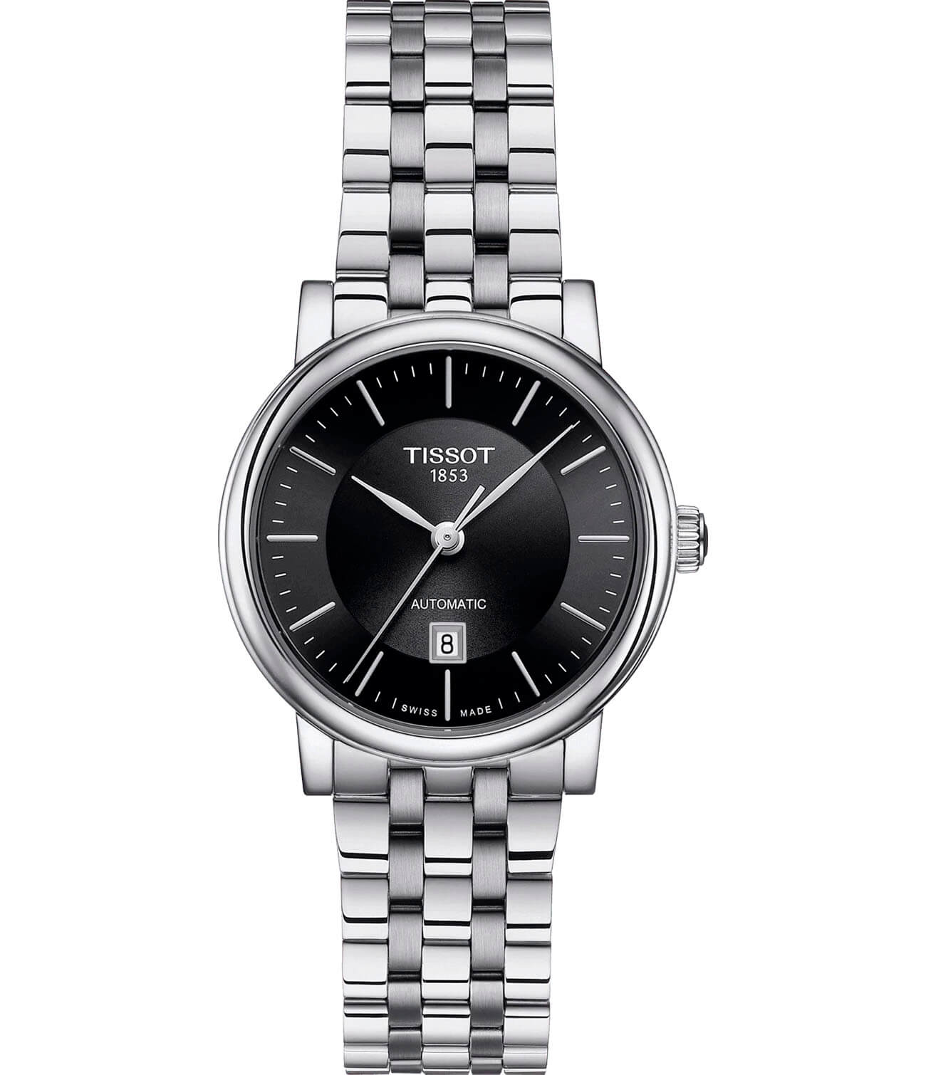 Tissot Tissot Carson Automatic Lady T122.207.11.051.00 Carson T1222071105100 механические женские часы черный циферблат, браслет нержавеющая сталь — вид спереди