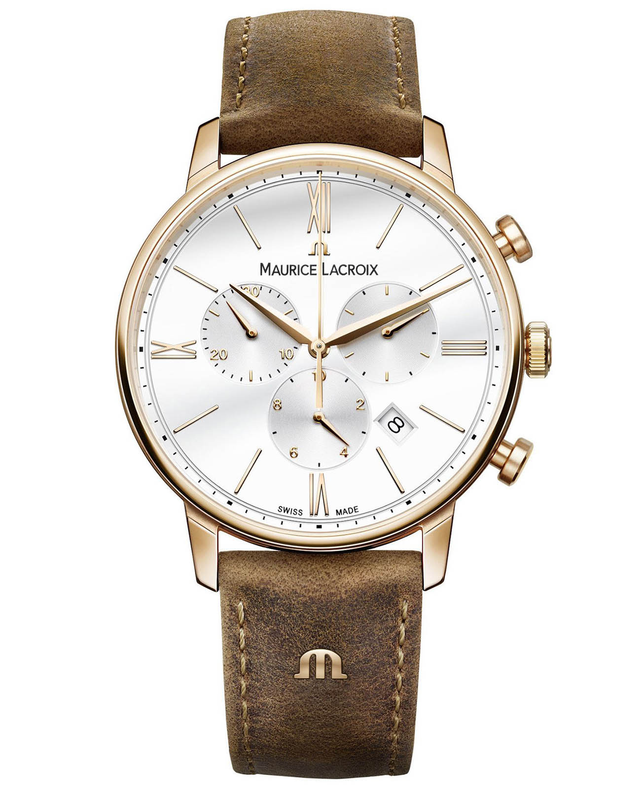 Maurice Lacroix Maurice Lacroix Eliros Chronograph EL1098-PVP01-113-1  EL1098-PVP01-113-1 кварцевые мужские часы серебристый циферблат, браслет кожаный — вид спереди