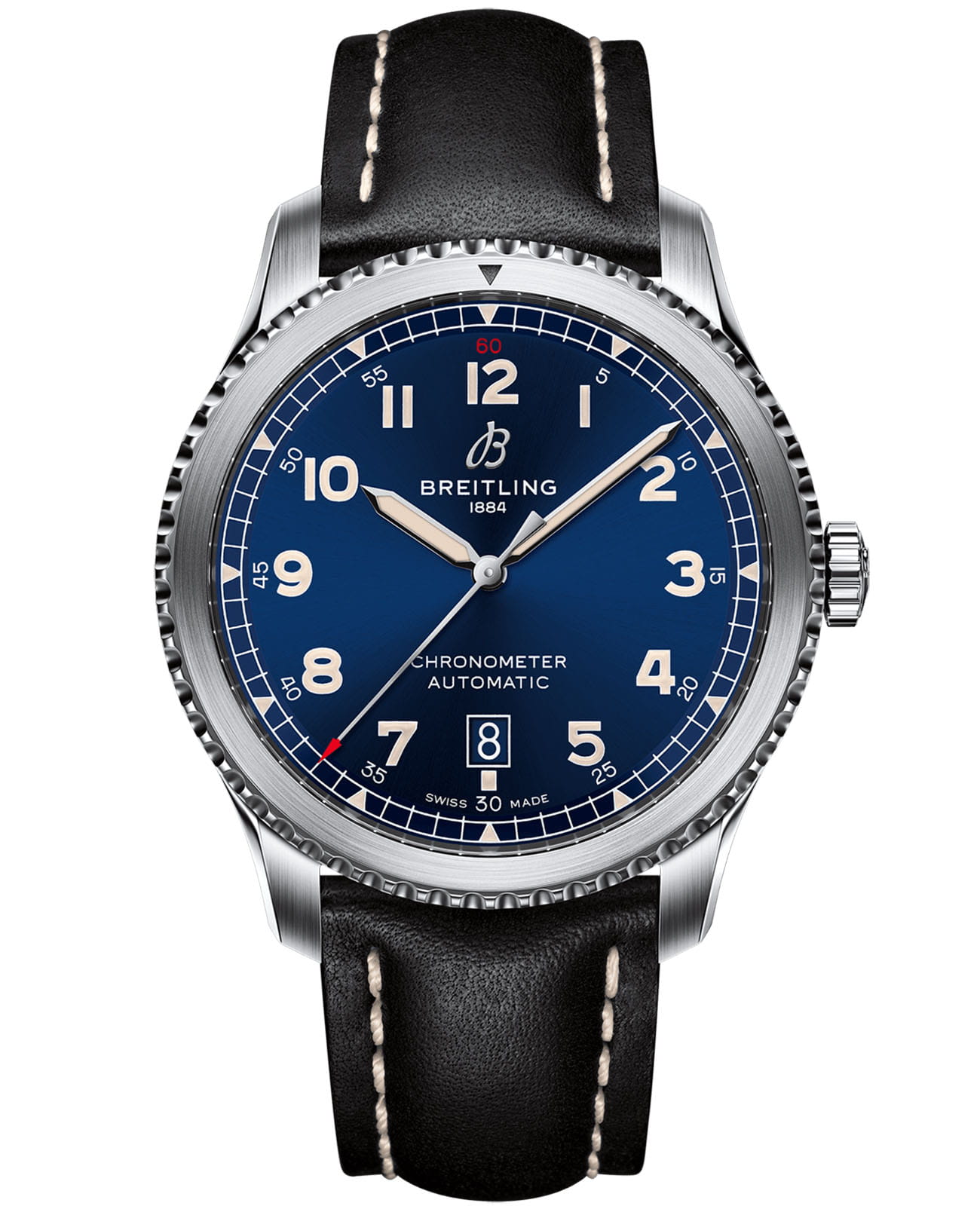 Breitling Breitling Aviator 8 Automatic 41 A17315101C1X2  A17315101C1X2 механические мужские часы синий циферблат, браслет кожаный — вид спереди