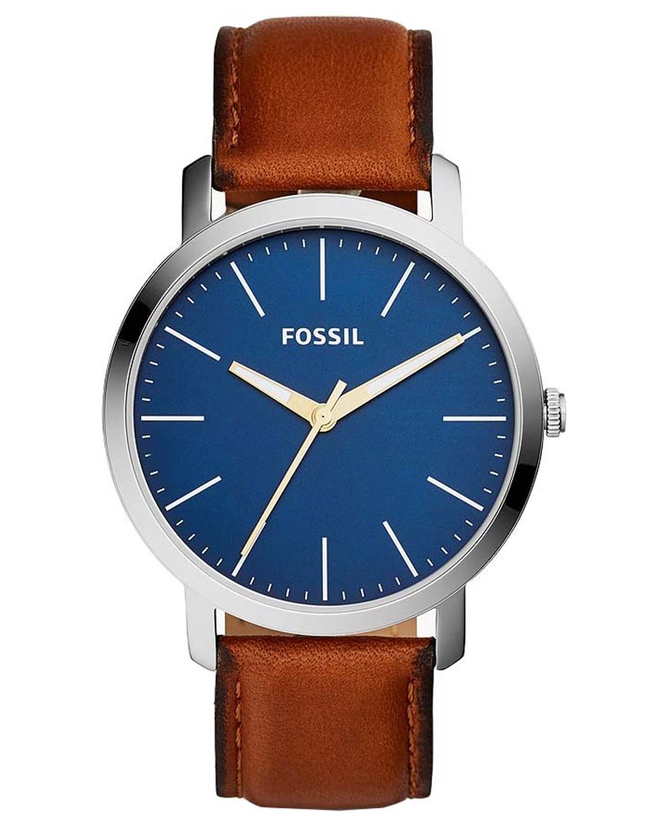 Fossil Fossil FB-01  BQ2311IE  BQ2311IE кварцевые мужские часы синий циферблат, браслет кожаный — вид спереди