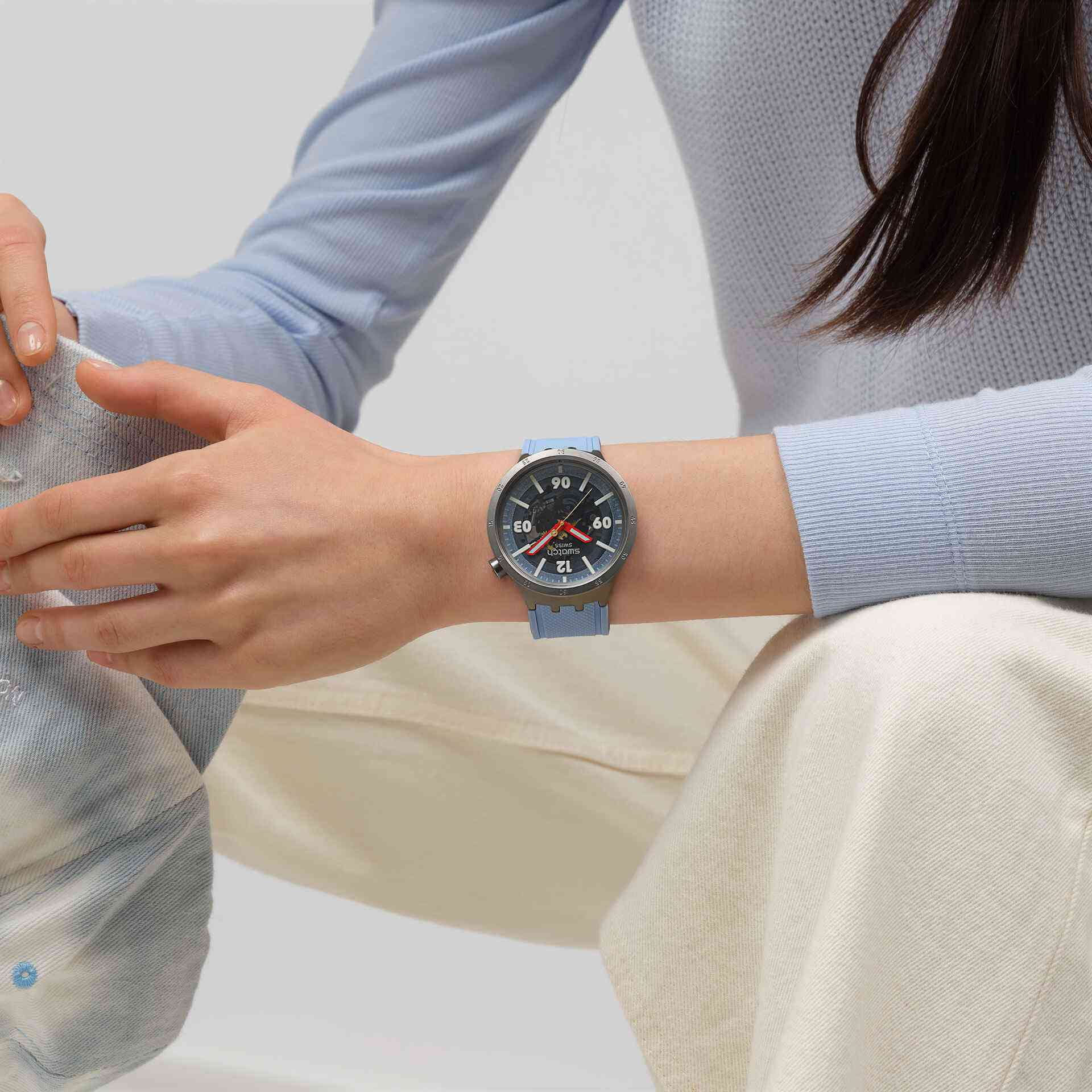 Swatch Swatch Big Bold Moment SB07S122 мужские часы синий циферблат на запястье