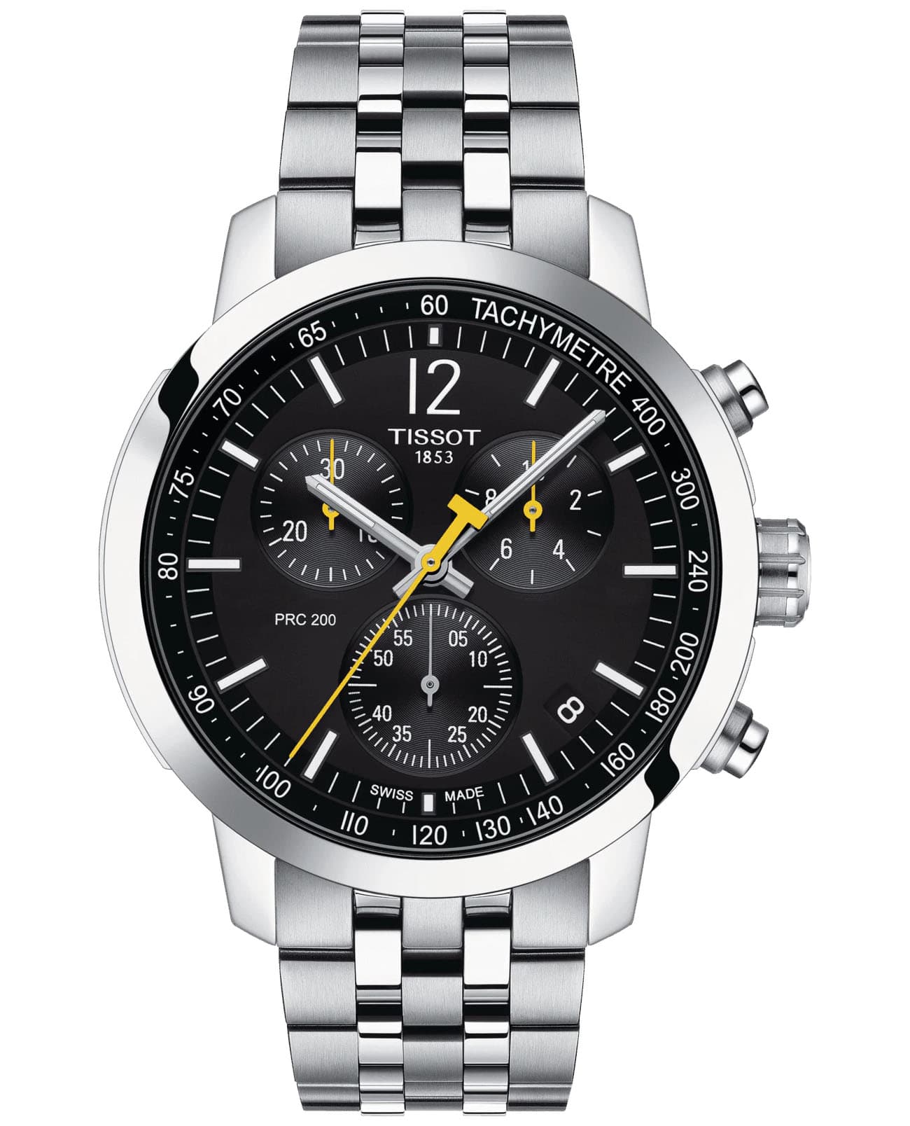 Tissot Tissot PRC 200 Chronograph T114.417.11.057.00 PRC 200 T1144171105700 кварцевые мужские часы черный циферблат, браслет нержавеющая сталь — вид спереди