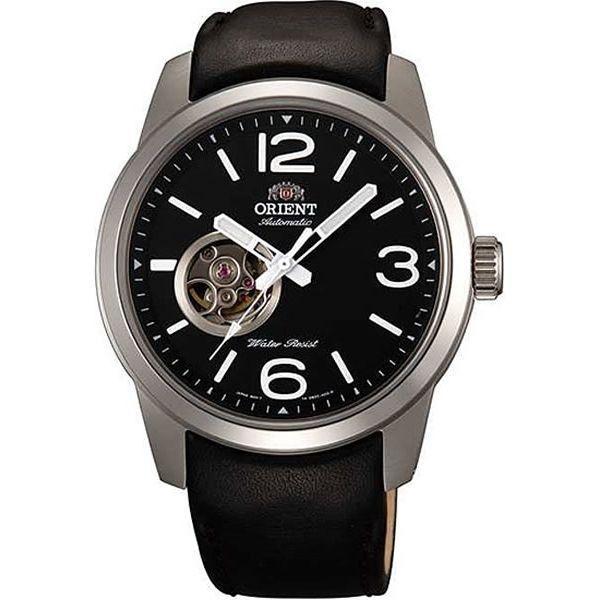 Orient Orient DB0C003B (FDB0C003B)  FDB0C003B механические мужские часы черный циферблат, браслет кожа + текстиль — вид спереди