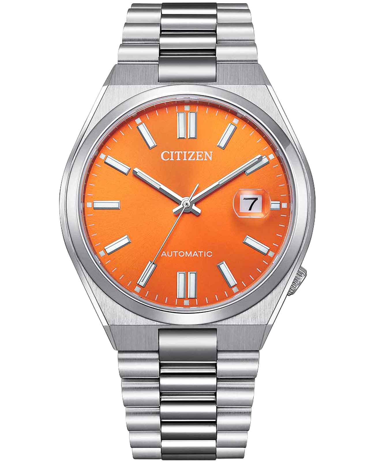 Citizen Citizen Tsuyosa NJ0151-88Z  NJ0151-88Z механические мужские часы оранжевый циферблат, браслет нержавеющая сталь — вид спереди
