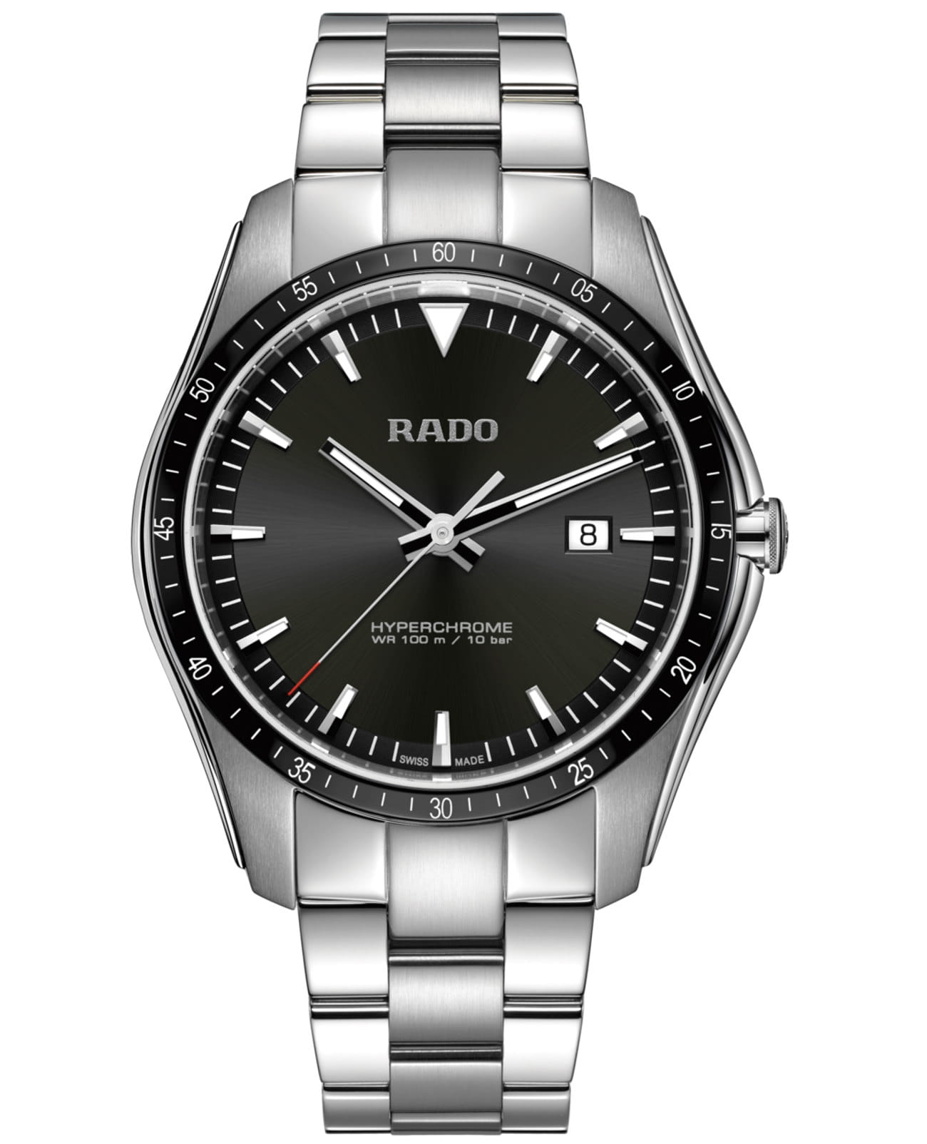Rado Rado Hyperchrome R32502153  R32502153 кварцевые мужские часы черный циферблат, браслет нержавеющая сталь — вид спереди