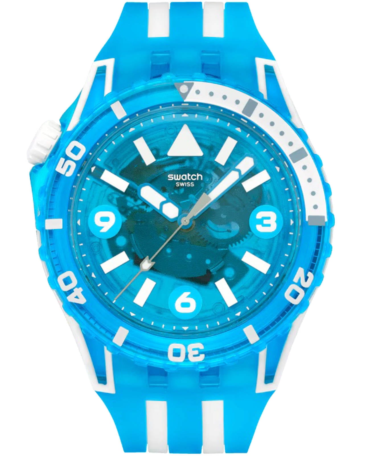 Swatch Swatch Blue Fire SSCU09S100  SSCU09S100 кварцевые мужские часы синий циферблат, браслет силикон — вид спереди