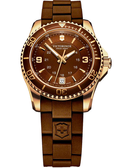Victorinox Victorinox 241615  241615 кварцевые женские часы коричневый циферблат, браслет каучук — вид спереди