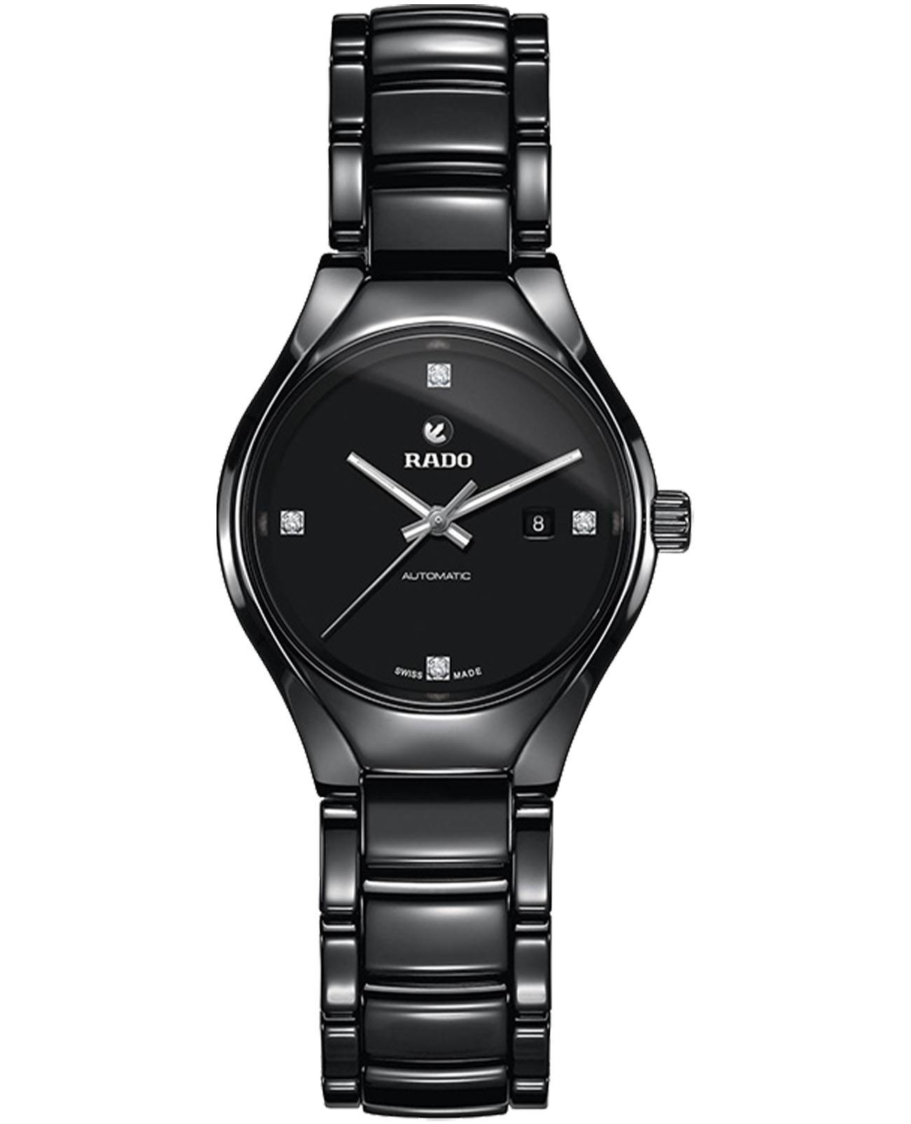 Rado Rado True Automatic Diamonds R27242722 Automatic R27242722 механические женские часы черный циферблат, браслет высокотехнологичная керамика — вид спереди