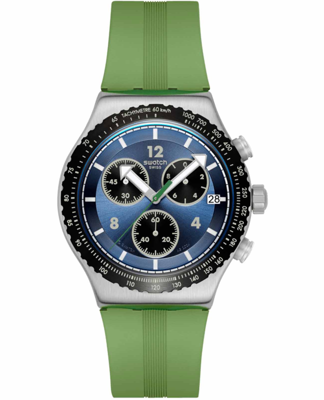 Swatch Swatch I New Chrono YVS531  YVS531 кварцевые мужские часы синий циферблат, браслет резина — вид спереди