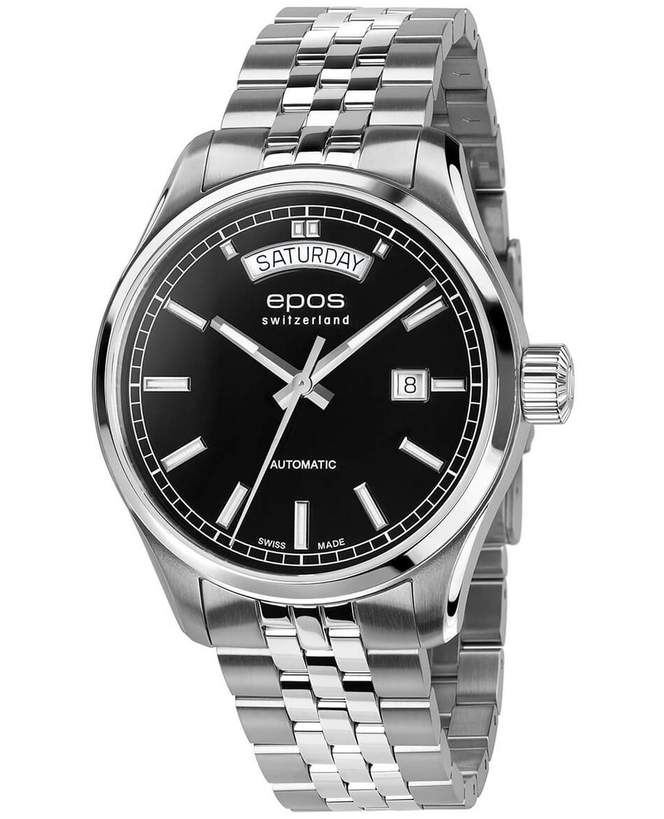Epos Epos Passion 3501.142.20.95.30  3501.142.20.95.30 механические мужские часы черный циферблат, браслет нержавеющая сталь — вид спереди