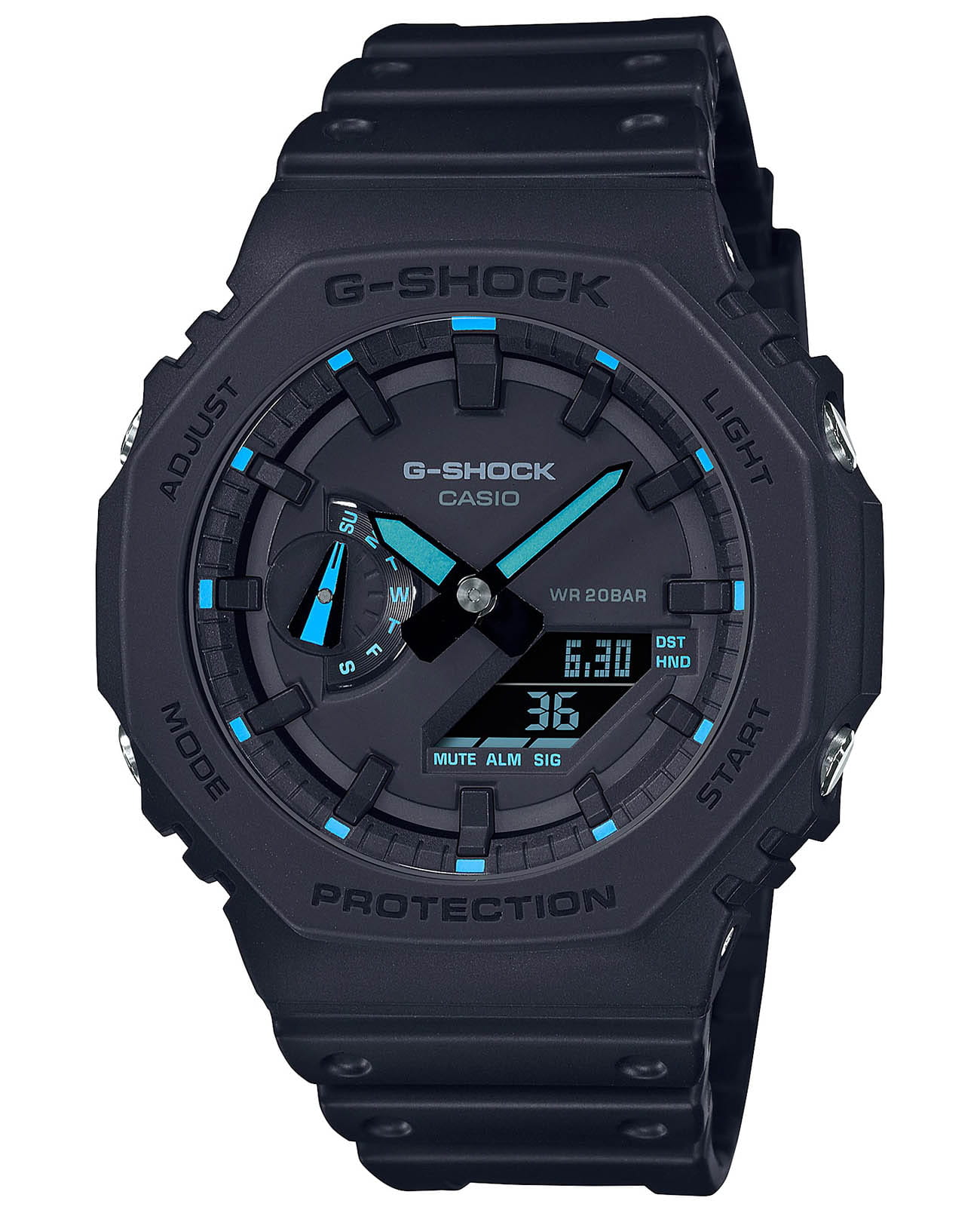 Casio Casio G-Shock GA-2100-1A2DR (GA-2100-1A2) GA-2100 GA-2100-1A2 электронные мужские часы черный циферблат, браслет пластик — вид спереди