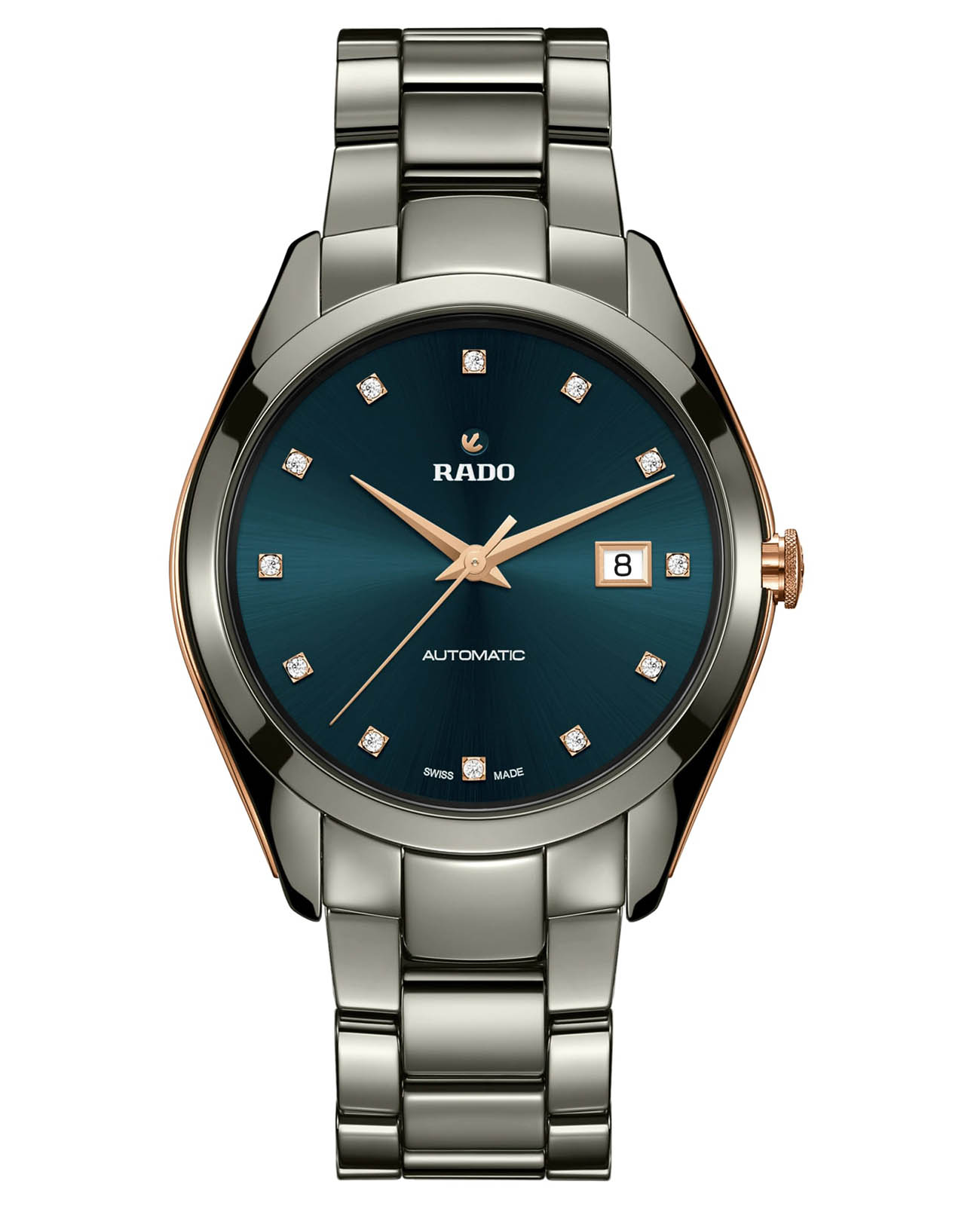Rado Rado Hyperchrome Automatic Diamonds R32256712 Automatic R32256712 механические мужские часы бирюзовый циферблат, браслет титан + высокотехнологичная плазменная керамика — вид спереди