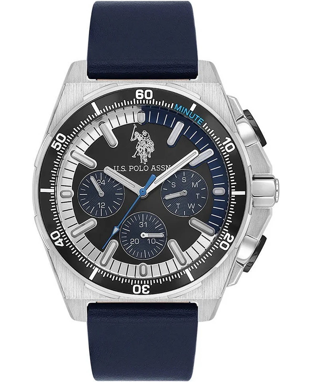 U.S. Polo Assn. U.S. Polo Assn. Crossing USPA1092-02  USPA1092-02 кварцевые мужские часы черный циферблат, браслет кожаный — вид спереди