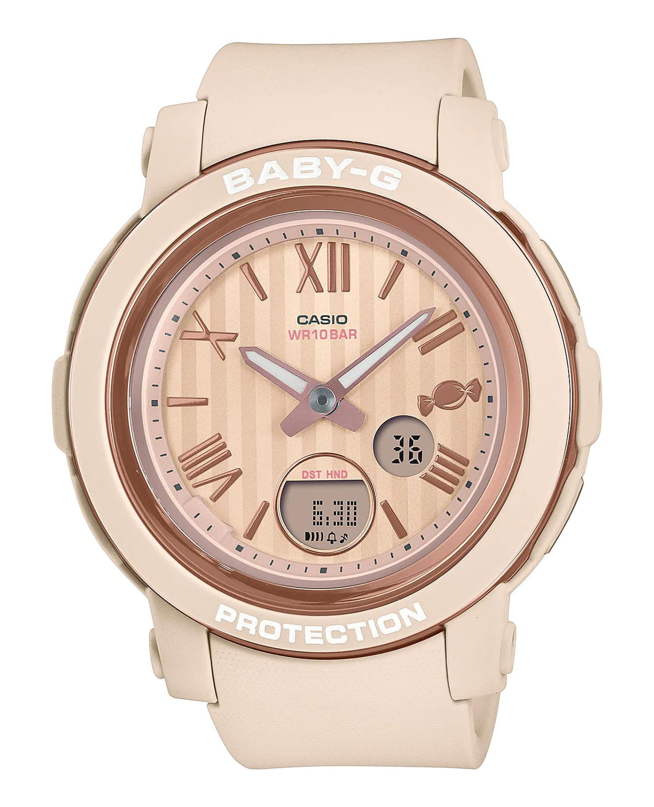 Casio Casio Baby-G BGA-290SW-4A  BGA-290SW-4A кварцевые женские часы бежевый циферблат, браслет пластик — вид спереди