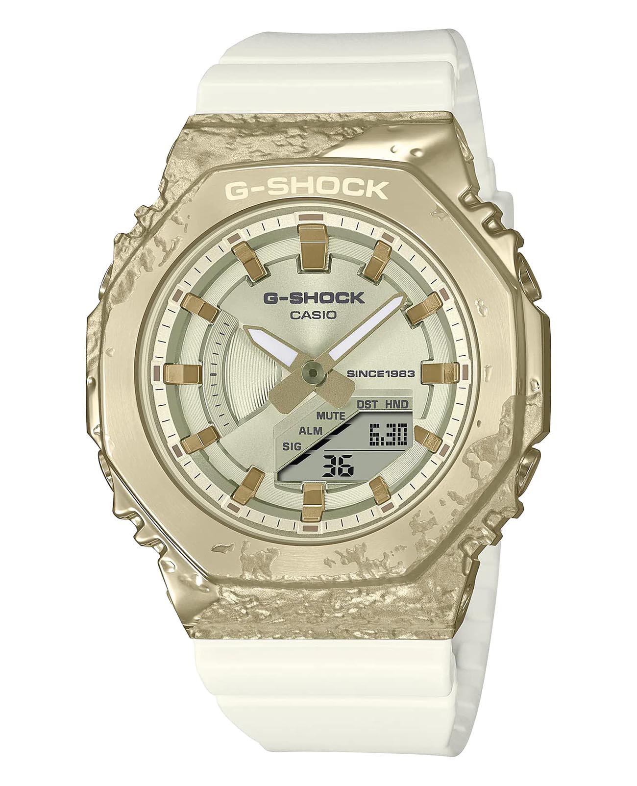 Casio Casio G-Shock GM-S2140GEM-9ADR (GM-S2140GEM-9A) лимитированной серии GM-S2140GEM-9A электронные мужские часы золотой циферблат, браслет пластик — вид спереди