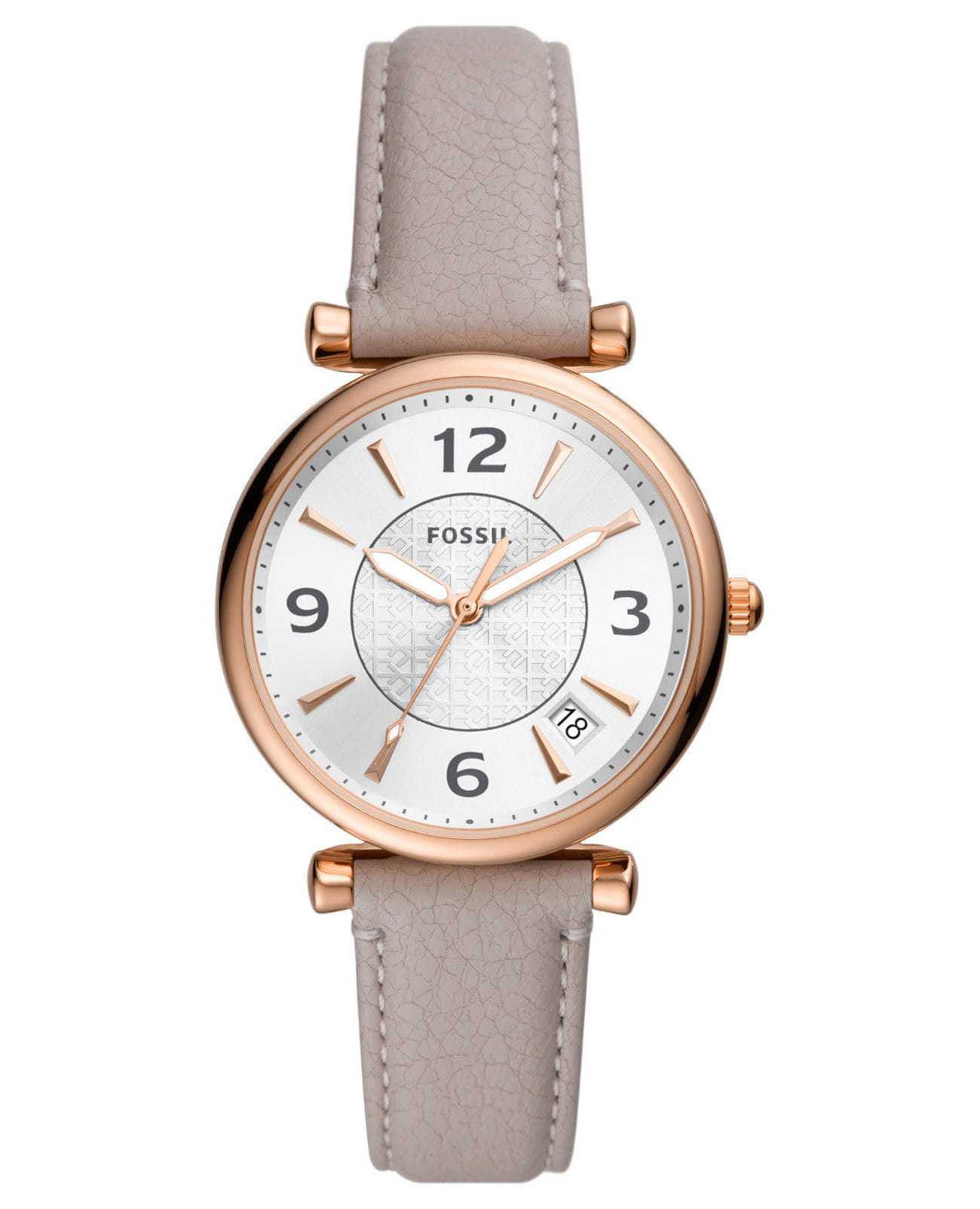 Fossil Fossil Carlie ES5161  ES5161 кварцевые женские часы серебристый циферблат, браслет кожаный — вид спереди