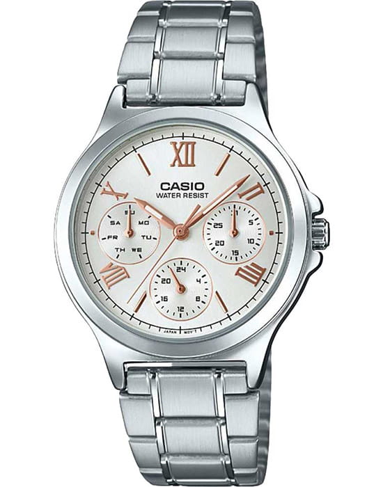 Casio Casio Collection LTP-V300D-7A2  LTP-V300D-7A2 кварцевые женские часы бежевый циферблат, браслет нержавеющая сталь — вид спереди