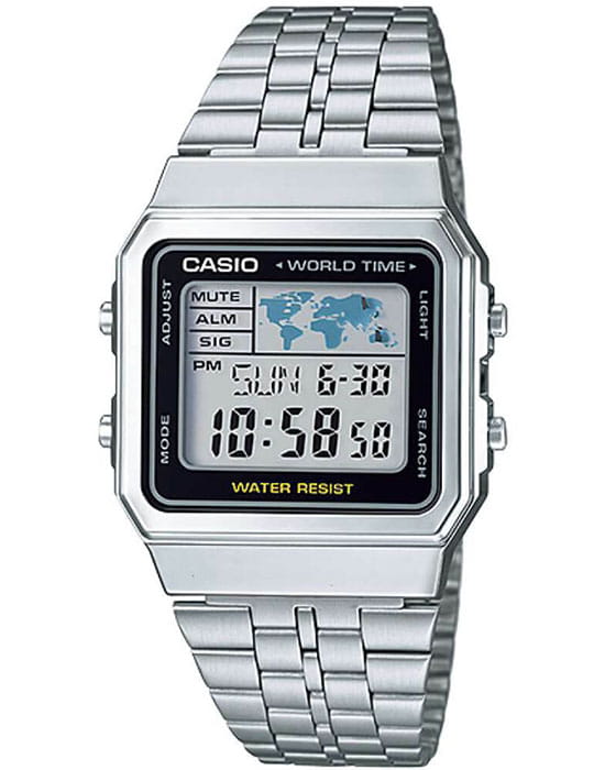 Casio Casio A-500WEA-1  A-500WEA-1E кварцевые мужские часы серый циферблат, браслет нержавеющая сталь — вид спереди