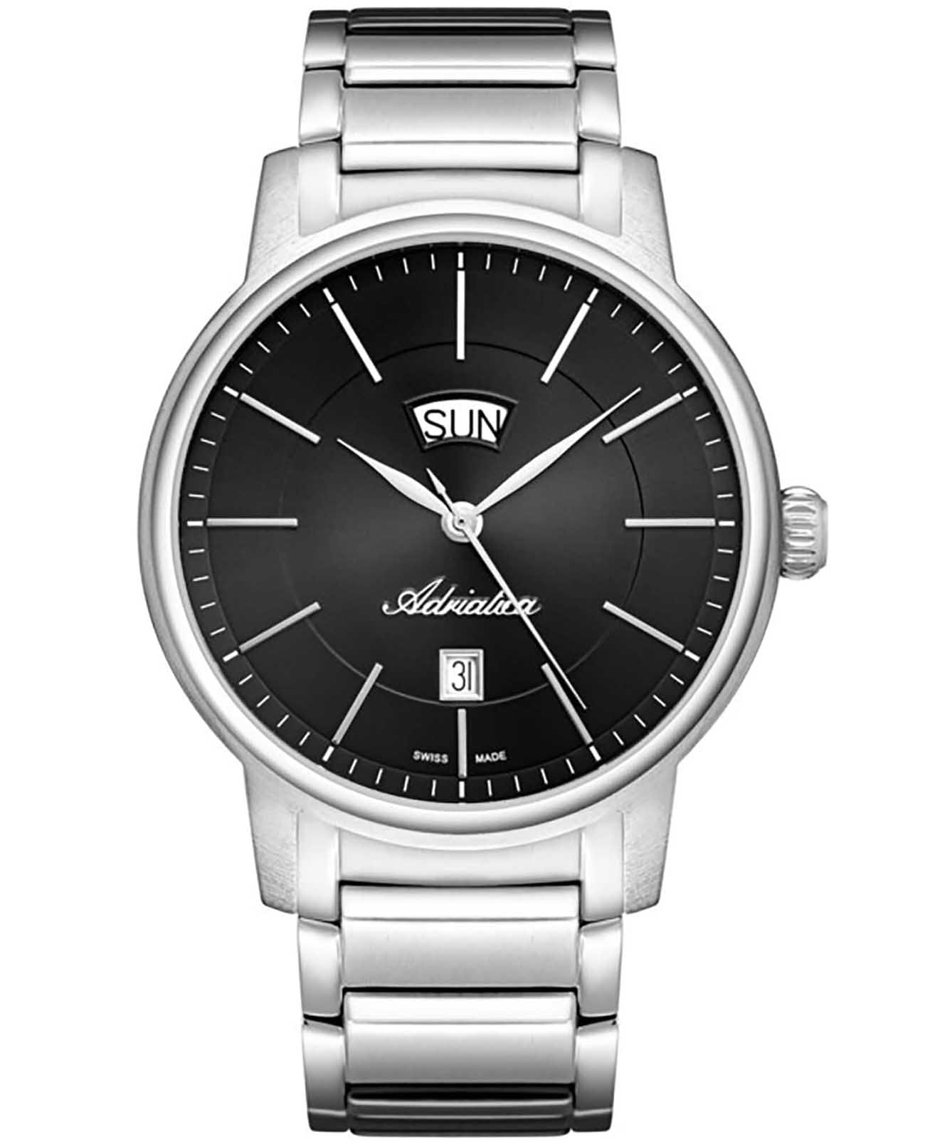 Adriatica Adriatica A1144.5114Q  A1144.5114Q кварцевые мужские часы черный циферблат, браслет нержавеющая сталь 316l — вид спереди