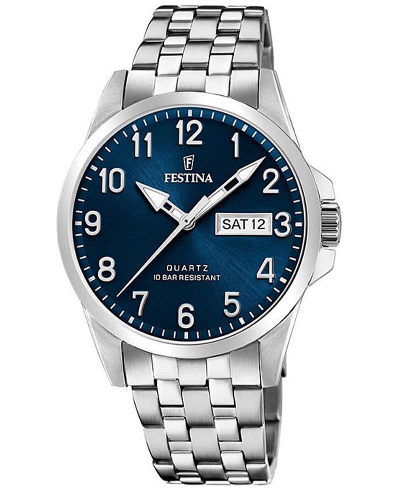Festina Festina Classics F20357/C  F20357/C кварцевые мужские часы синий циферблат, браслет нержавеющая сталь — вид спереди