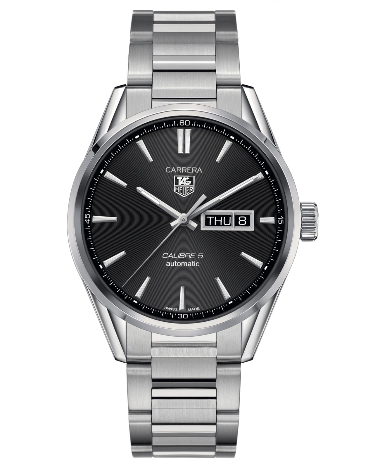 TAG Heuer TAG Heuer Carrera WAR201A.BA0723  WAR201A.BA0723 механические мужские часы черный циферблат, браслет нержавеющая сталь — вид спереди