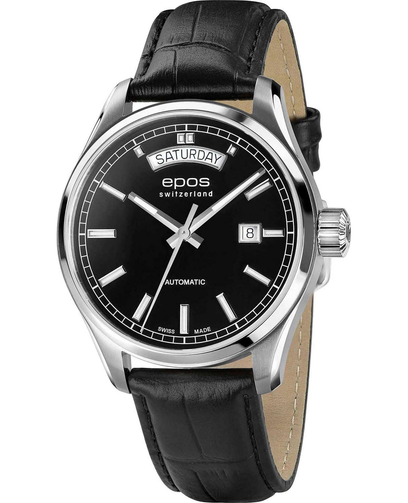 Epos Epos Passion 3501.142.20.95.25  3501.142.20.95.25 механические мужские часы черный циферблат, браслет кожаный — вид спереди