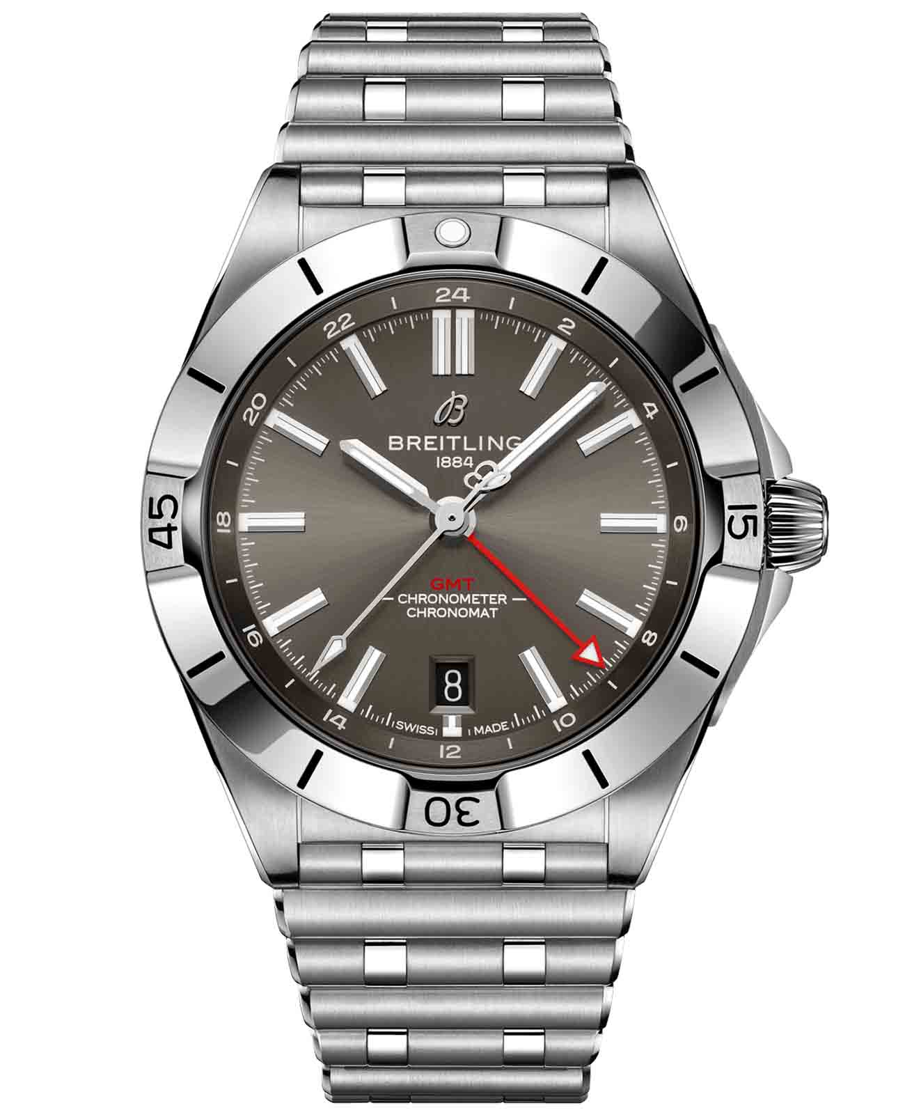 Breitling Breitling Chronomat Automatic GMT 40 A32398101M1A1  A32398101M1A1 механические мужские часы коричневый циферблат, браслет нержавеющая сталь — вид спереди