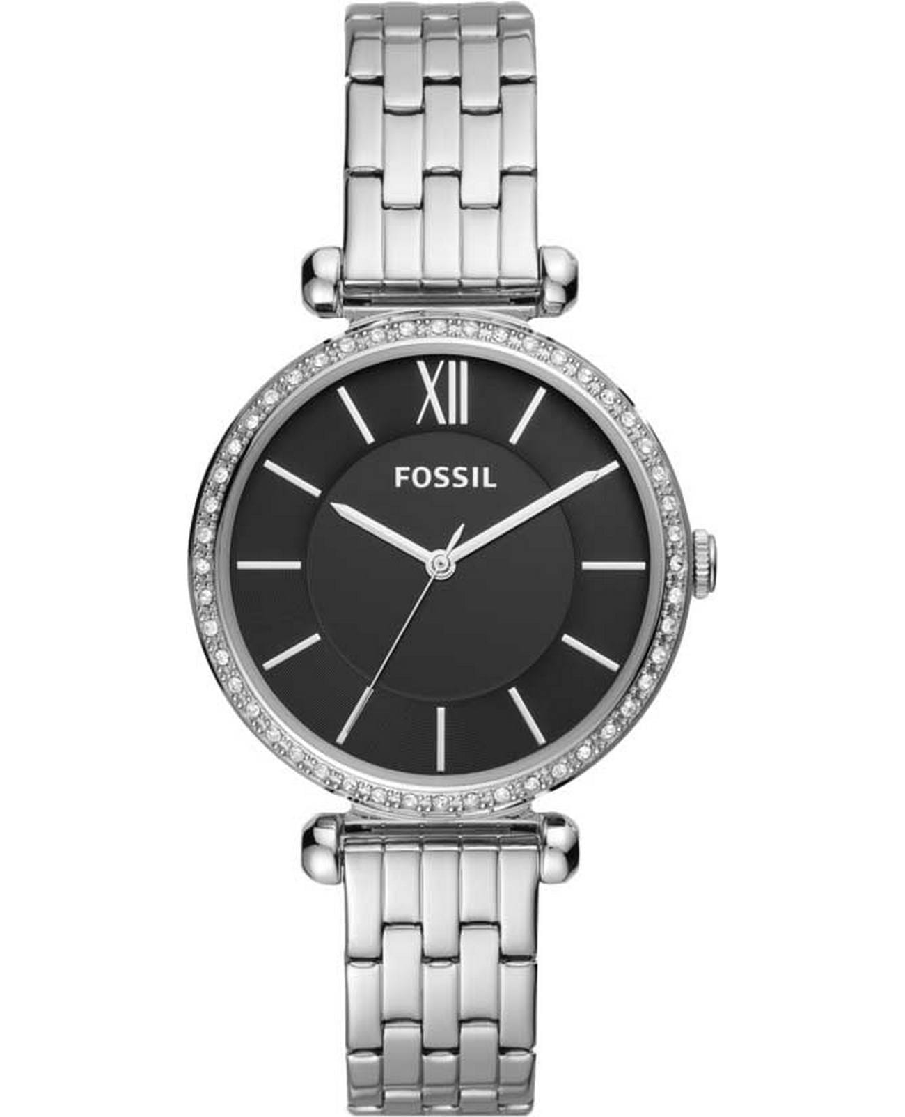 Fossil Fossil Carlie  BQ3496  BQ3496 кварцевые женские часы черный циферблат, браслет нержавеющая сталь — вид спереди