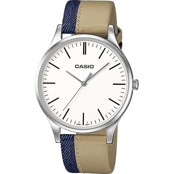 Casio Casio MTP-E133L-7EEF  MTP-E133L-7EEF кварцевые мужские часы белый циферблат, браслет кожаный — вид спереди