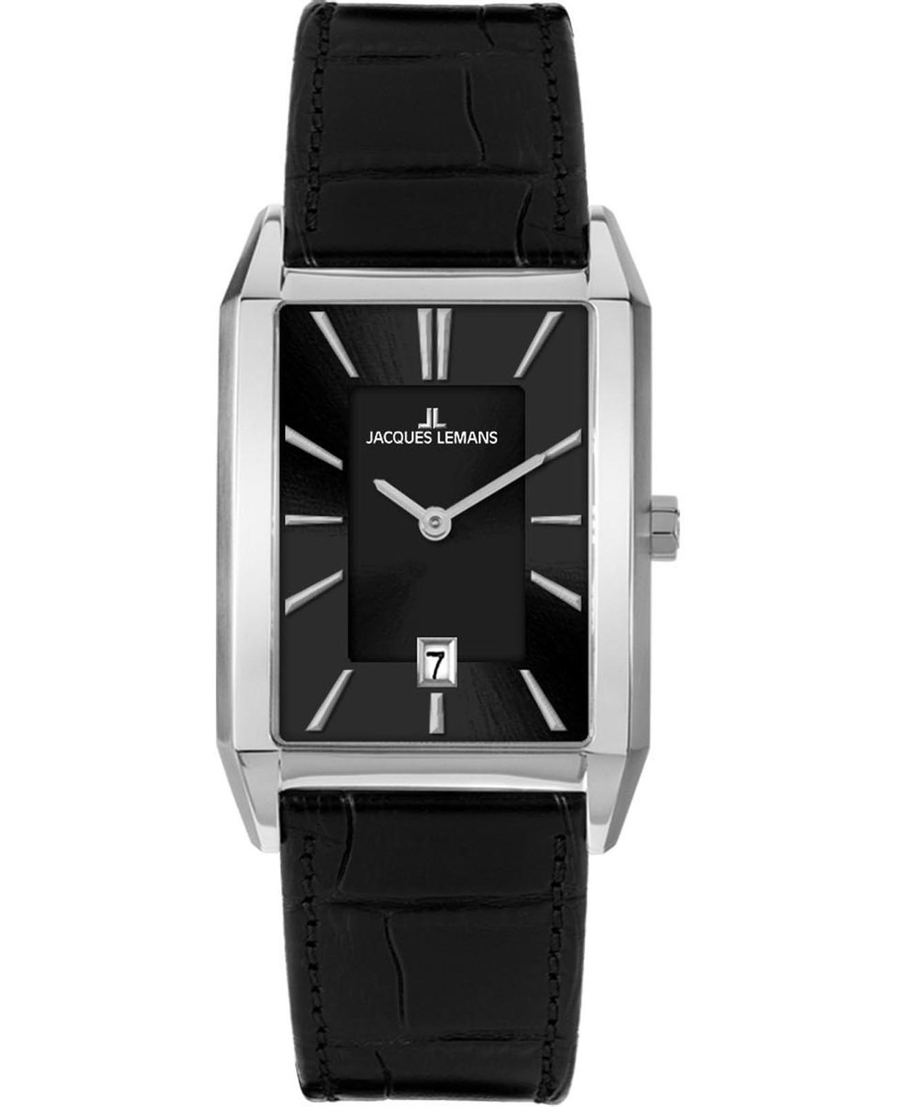 Jacques Lemans Jacques Lemans Torino 1-2159B  1-2159B кварцевые мужские часы черный циферблат, браслет кожаный — вид спереди