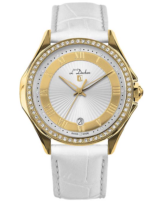 L'Duchen LDuchen D 291.26.33  D 291.26.33 кварцевые женские часы белый циферблат, браслет кожаный — вид спереди