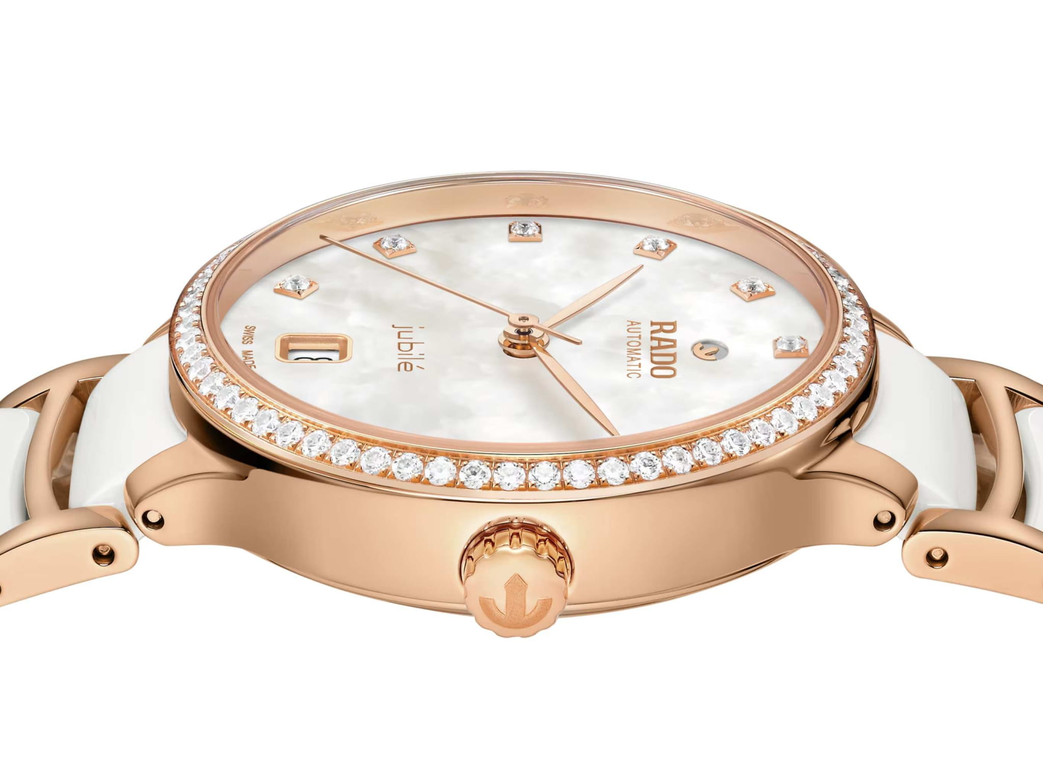 Rado Rado Centrix Diamonds R30230902, centrix швейцария женские часы на браслете сталь + pvd + керамика боковой вид