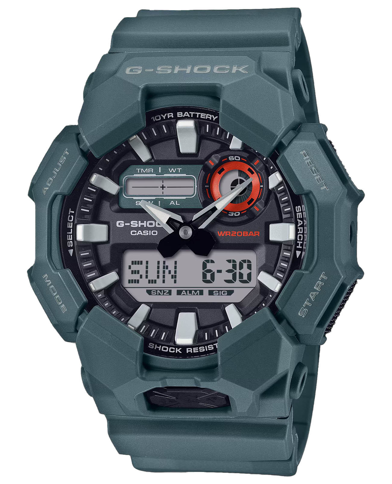Casio Casio GA-010-2A  GA-010-2A кварцевые мужские часы черный циферблат, браслет пластик — вид спереди