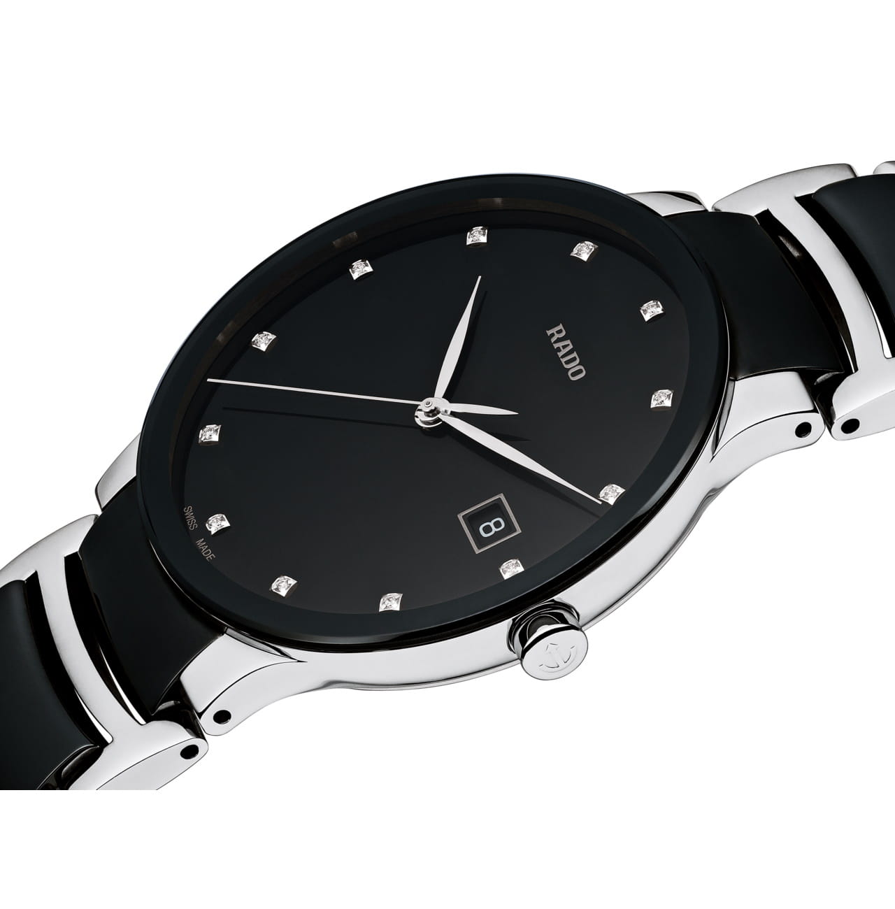 Rado Rado Centrix Diamonds R30934752, centrix швейцария мужские часы на браслете сталь + высокотехнологичная керамика боковой вид