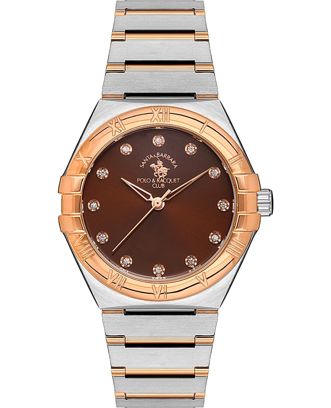 Santa Barbara Polo & Racquet Club Santa Barbara Polo & Racquet Club Luxury SB.1.10504-6  SB.1.10504-6 кварцевые женские часы коричневый циферблат, браслет нержавеющая сталь с ip-покрытием — вид спереди